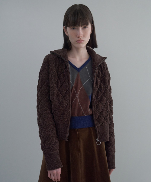 Jacquard Velvet Zip-Up [BROWN]