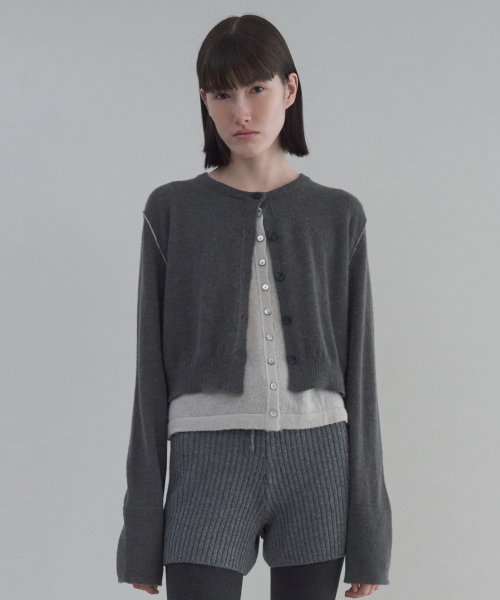 Color-Block Layered Cardigan [GREY]