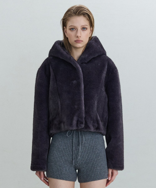 Faux Fur Hoodie Jacket [CHARCOAL]