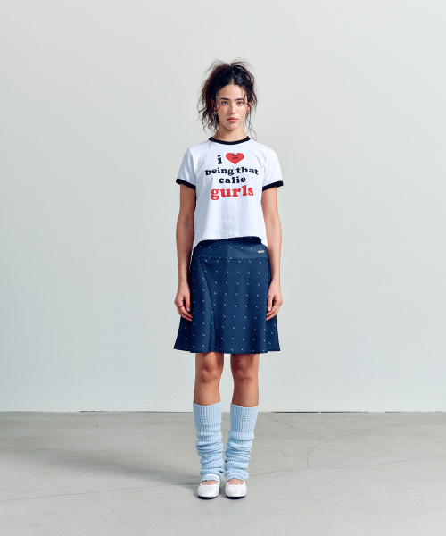 CALIE LOGO STRIPE MIDI SKIRT NAVY