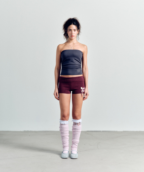 CROSHET MOTIF KNIT SHORTS DEEP PURPLE