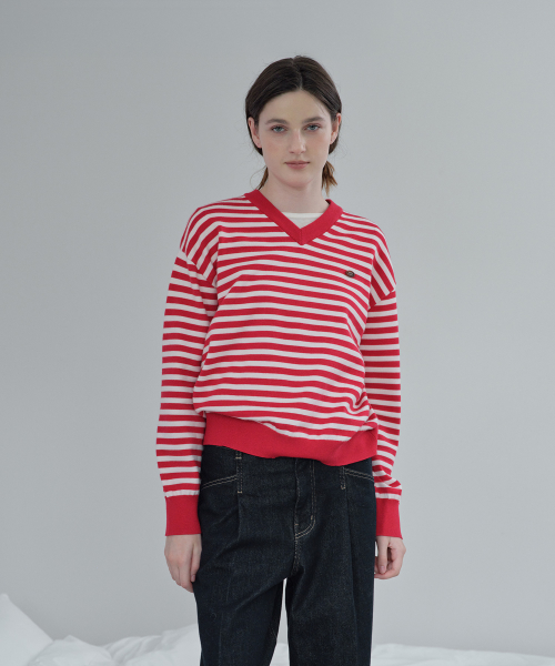 V-Neck Stripe Knit JZKT721C