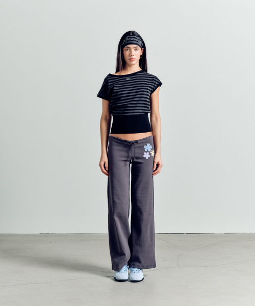 STRIPE WAIST RIB KNIT TOP BLACK