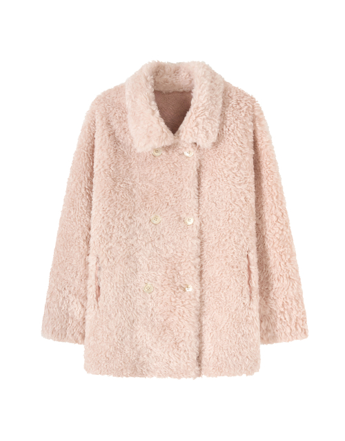 Melissa Teddy Bear Double Button Fur Shearling Midi coat Baby Pink