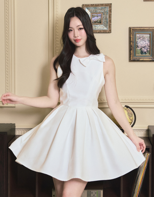 [LADY LINE] Ophelia Ribbon Point Sleeveless short Balloon Dress White