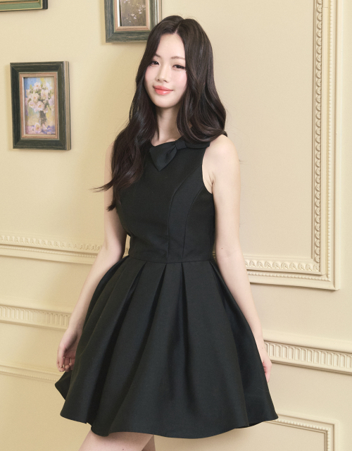 [LADY LINE] Ophelia Ribbon Point Sleeveless short Balloon Dress Black