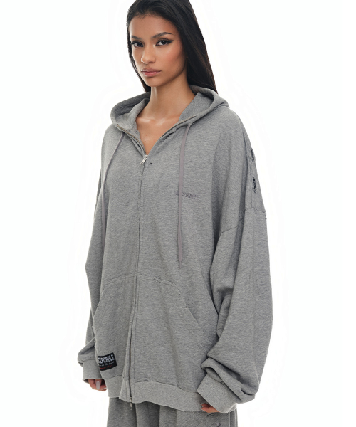 Shadow Loop Zip-Up Hoodie_Melange Gray