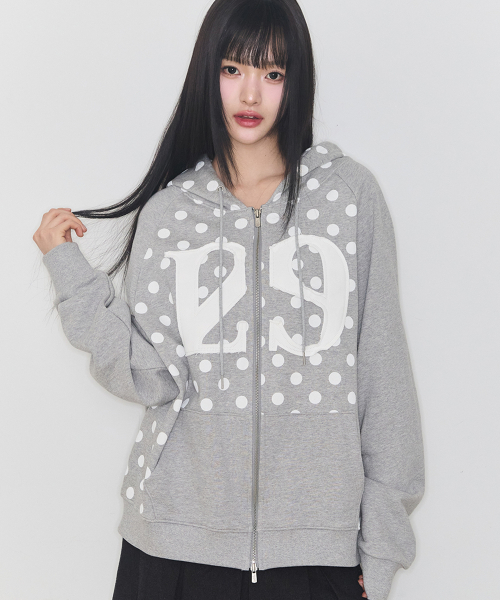 129 LOGO PATCH HOODIE ZIP-UP DOT MELANGE