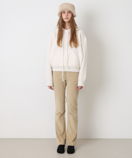 Corduroy semi bootcut pants - Beige