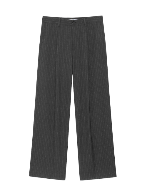 G GENTLE WIDE LEG PINSTRIPE PANTS (GRAY)