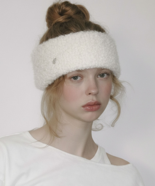 [Rabbit Fur] Coin Hair Bandana Ivory