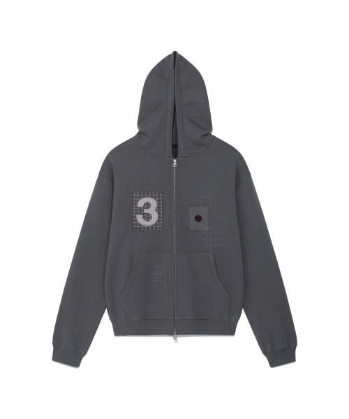 TCM 3 stitch hooded zip-up (dark grey)