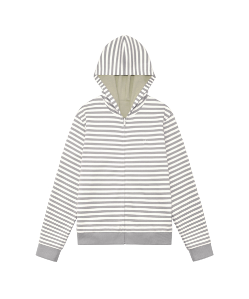 TCM reversible stripe hooded zip-up (beige)