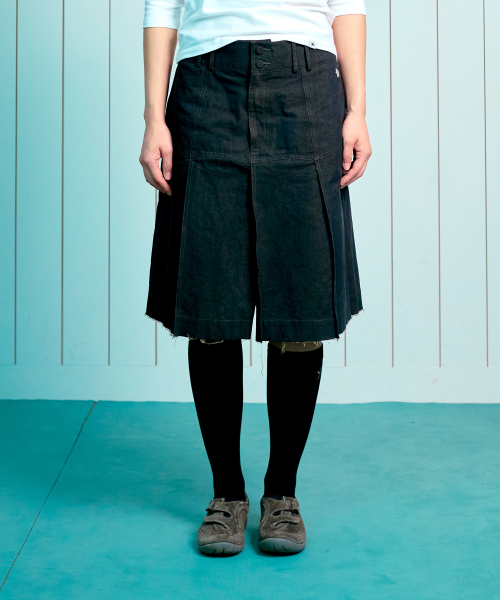 (w) TCM vintage denim pleated skirt (vintage brown)