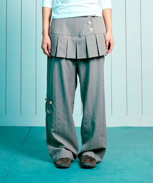 (w) TCM skirt layered button pants (beige)