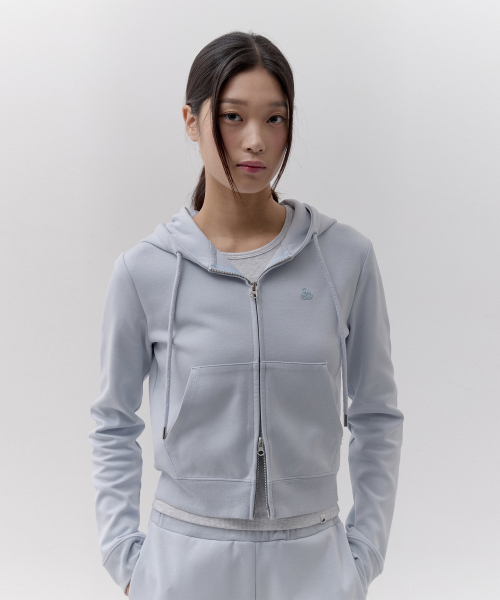 PLAIN SLIM-FIT HOODED ZIP-UP [SKL]