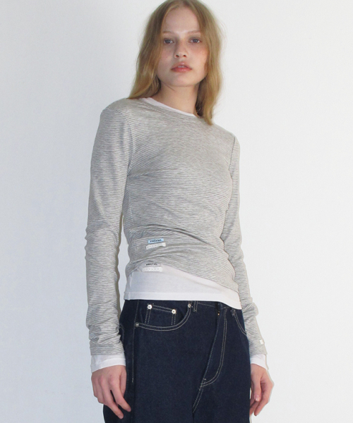 SOFT MINI LABEL LONG SLEEVE GREY STRIPE