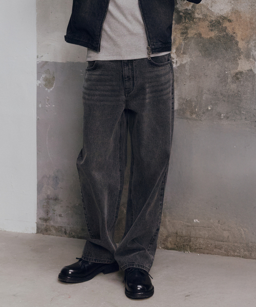 Wide bone tissue gray denim pants