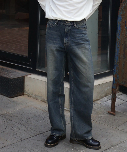 Extra wide yellow washed denim pants