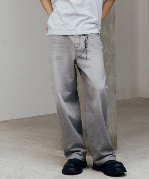 Extra Wide Gray Sand Washing Denim Pants