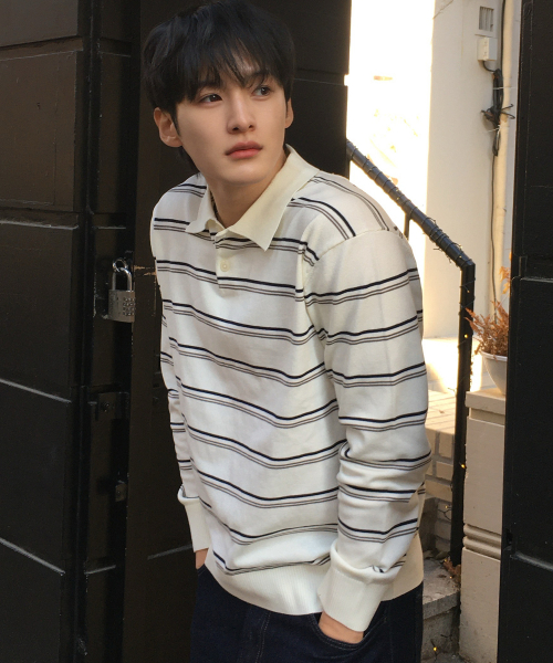 [COUTURE]Stripe semi-overfit collar knitwear