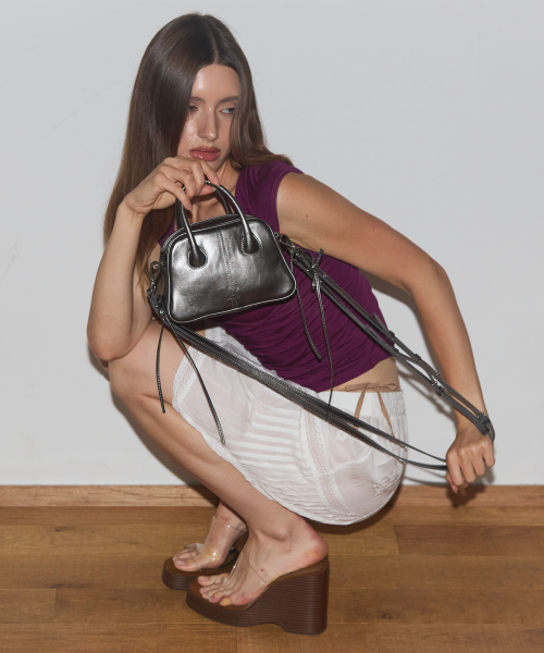DOUBLE STRAP TOASTER MINI BAG IN CHARCOAL SILVER