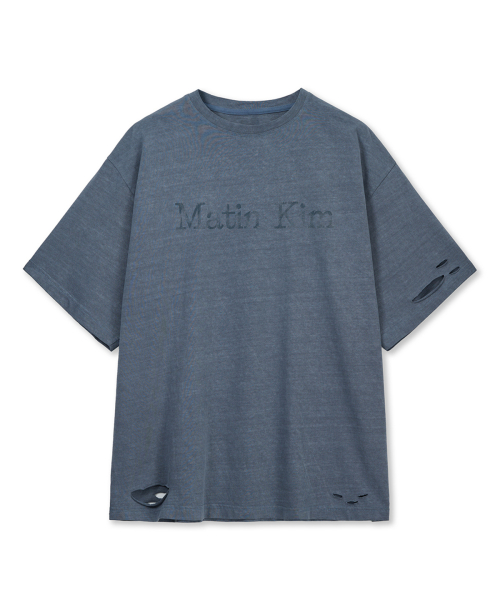 DISTRESSED LOGO TOP IN SMOKE BLUE