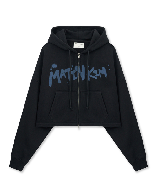 GRAFFITI LOGO CROP HOODY ZIP UP IN BLACK
