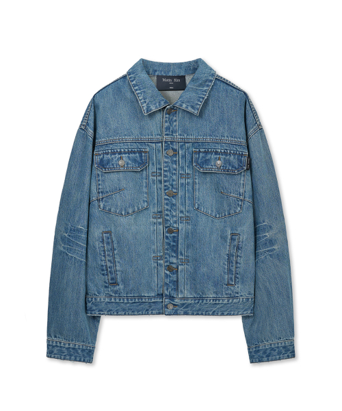 VINTAGE WASHED DENIM TRUCKER FOR MEN IN BLUE