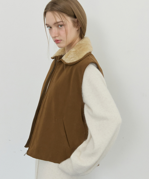 로셀 스웨이드 퍼 베스트_brown