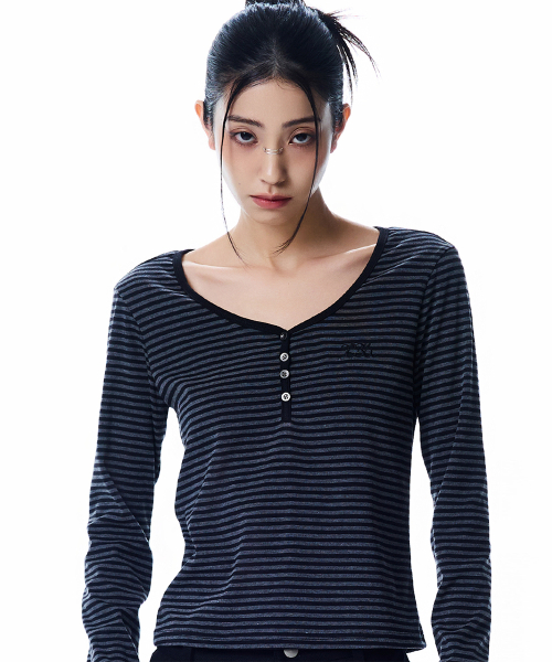 BASIC ILOVEU SLEEVE TEE(CHARCOAL)