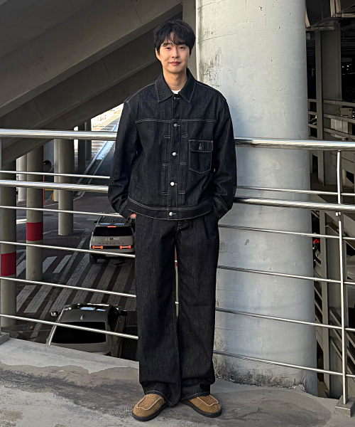 [SET]Black Raw Denim One Tuck Set-up