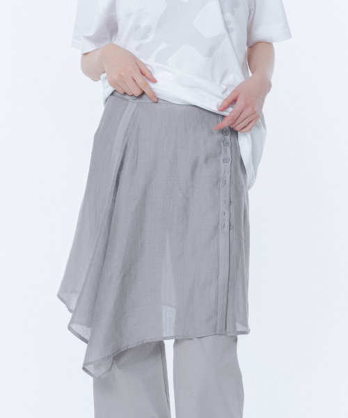 Button layered wrap skirt GREY