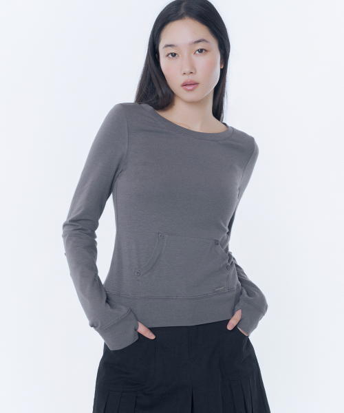 Button pocket long sleeve CHARCOAL