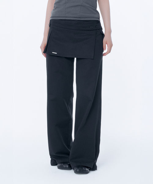 Button tab mini skirt pants SET BLACK