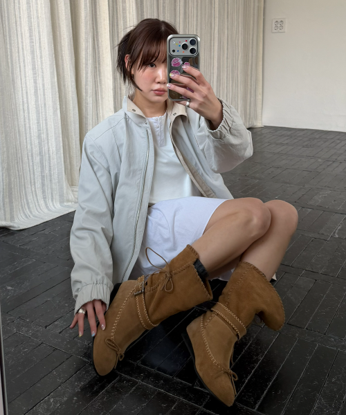 보우 폴더블 버클 미드 부츠 2color