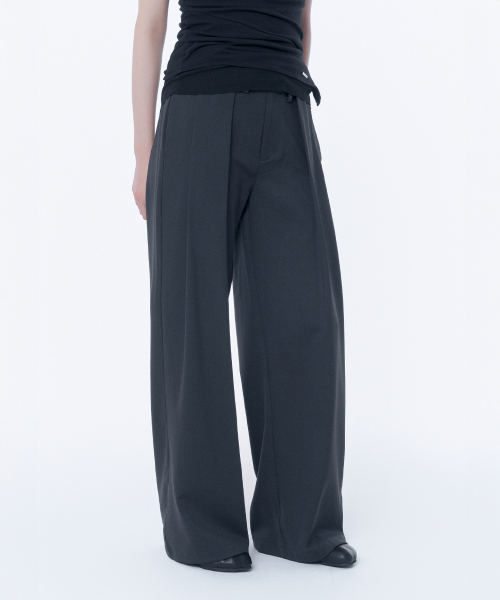 Big pleats belted pants CHARCOAL