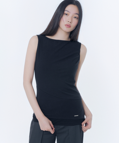 Unbalanced sheer layered sleeveless BLACK