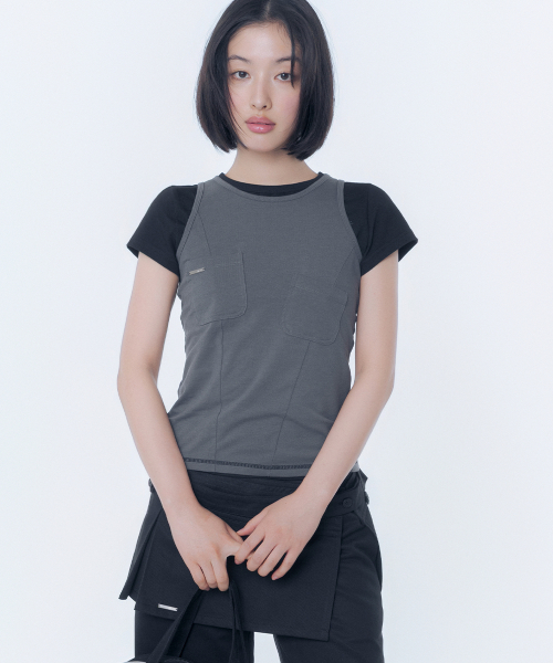 Pocket pointed sleeveless CHARCOAL