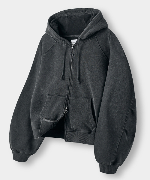 FOUR SEASONS ESSENTIAL HOODED ZIP-UP_CROP PIGMENT CHARCOAL