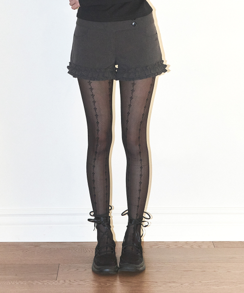 FRILL ROW BUTTON SHORTS CHARCOAL