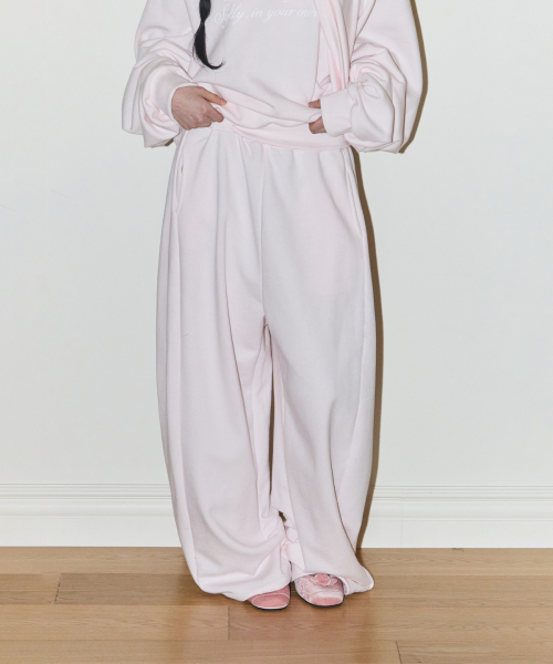 Lace Ribbon Sweat Pants Pink