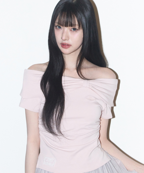 Bow Off Shoulder T-Shirt Pink
