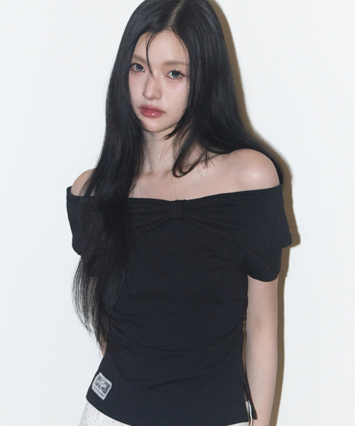 Bow Off Shoulder T-Shirt Black