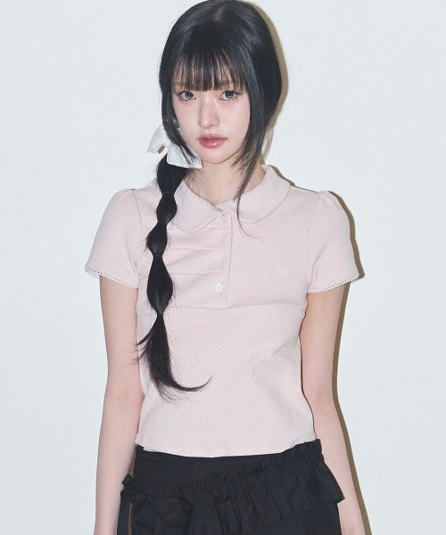 DOT PINTUCK COLLARED TEE PINK