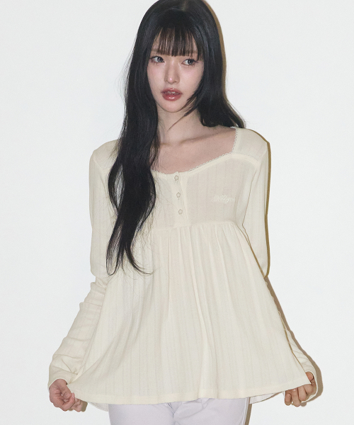 FLARE SHIRRING LONG SLEEVE CREAM