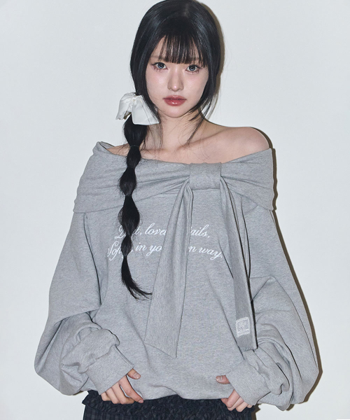 PURE BOW OFF-SHOULDER SWEATSHIRT MELANGE