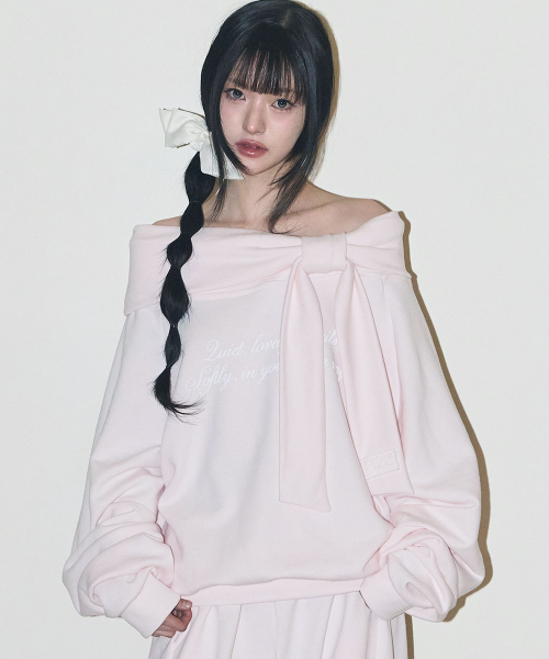 PURE BOW OFF-SHOULDER SWEATSHIRT PINK