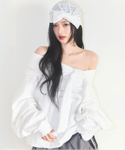 PURE BOW OFF-SHOULDER SWEATSHIRT WHITE