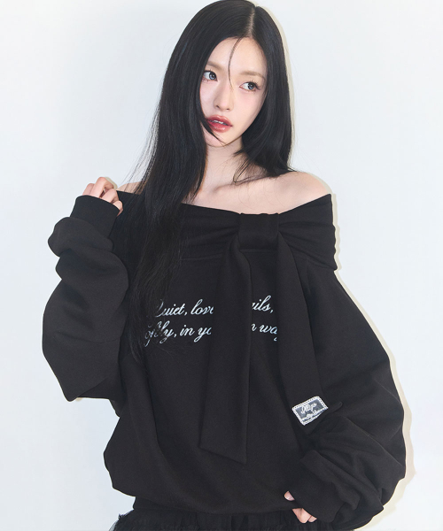 PURE BOW OFF-SHOULDER SWEATSHIRT BLACK